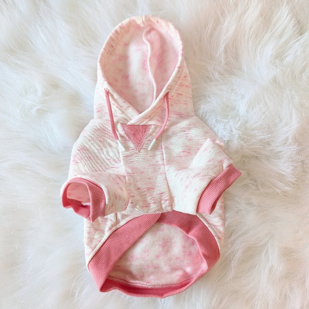 Pink and White Dog Hoodie Small